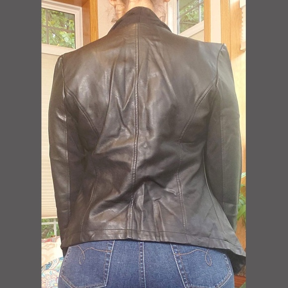 Black Faux Leather & Knit Asymmetric Jacket - Picture 5 of 5